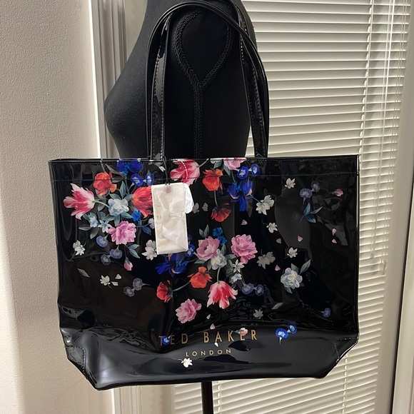Ted Baker Black Sandalwood Vinyl Floral Logo Large Tote - Picture 1 of 8